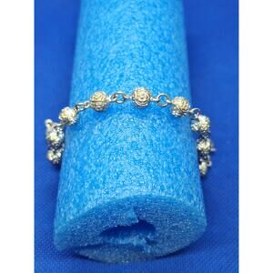 8" Silver Bracelet- Rose Beads - Not Marked - READ!